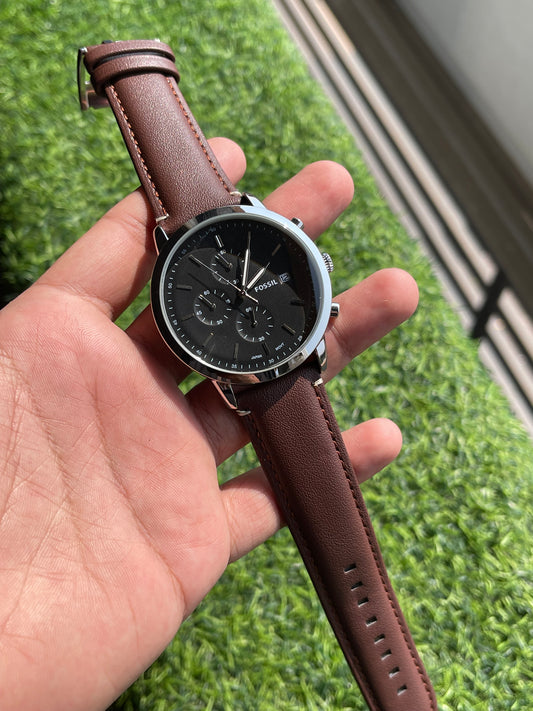 RC Fossiil Chronograph Classic – Brown Leather | Black Dial