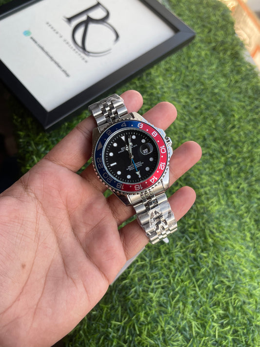 RC X Seiiko GMT-Master II Style Black Dial Blue & Red Bezel β Silver Jubilee Bracelet