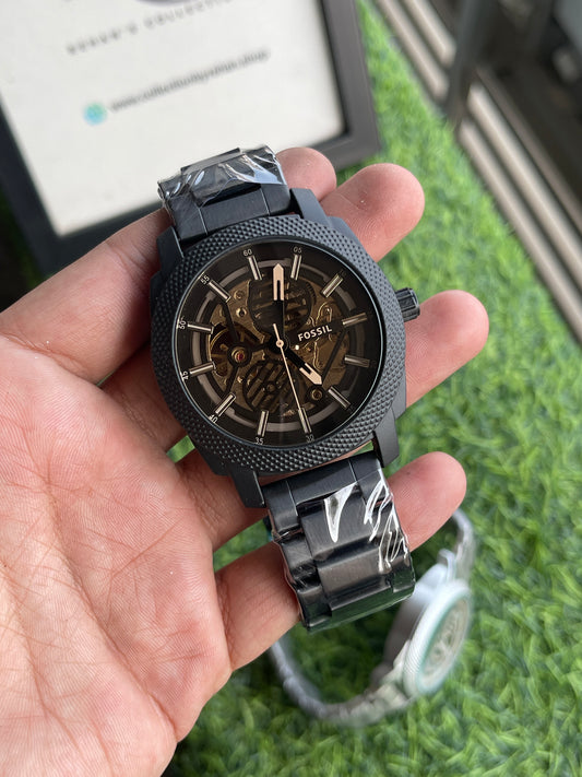 RC Fossiil Black Skeleton Automatic Watch