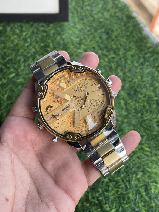 RC X Diiesel Mega Chief Gold Dial Chronograph Two-Tone Stainless Steel Watch