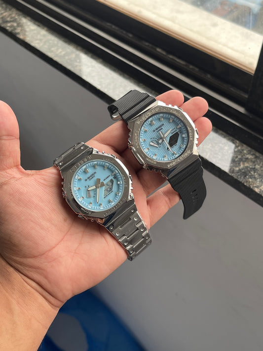 RC X G-Shck Ice Blue Metal Duo Combo – Steel Bracelet & Black Strap Edition