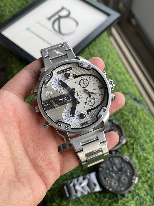 RC Diiesel Mega Chief Dual-Time Chronograph β Silver Stainless Steel Edition