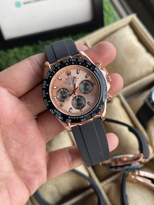 RC RLX Daytona β Rose Gold Case, Champagne Dial (Quartz Model)
