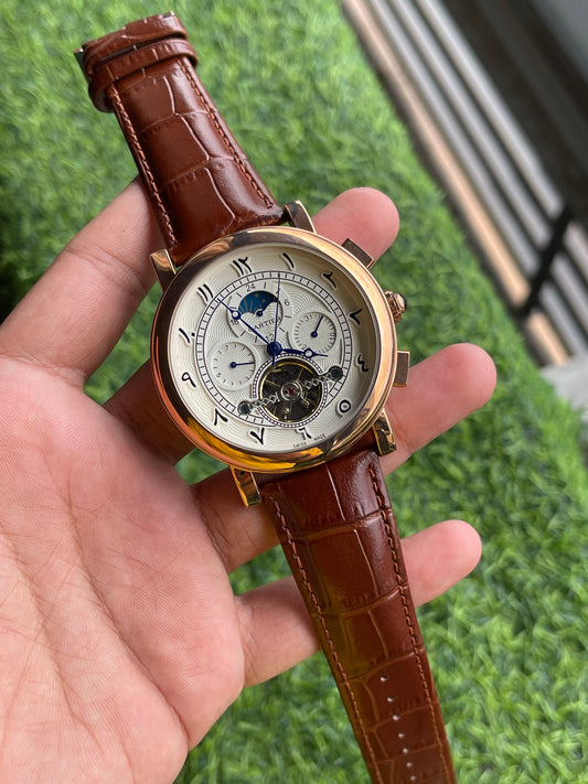 RC Cartiier Skeleton Dial Automatic Brown Leather Men’s Watch