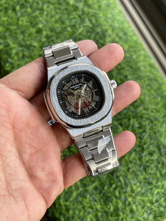 RC Patek Genève – Silver Skeleton Automatic Watch