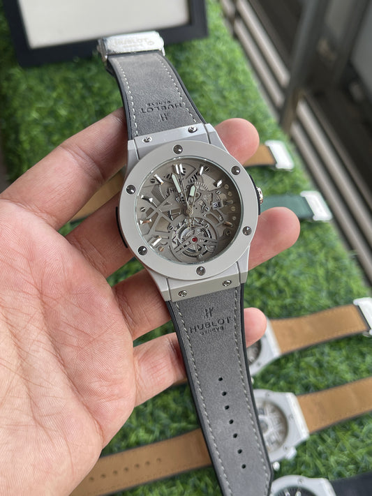 RC Hublt Classic Fusion Skeleton Tourbillon – Silver Dial & Grey Leather