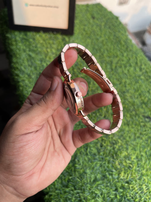 RC X MK Green Dial Rose Gold Bracelet Watch β Elegant Crystal Accent Edition