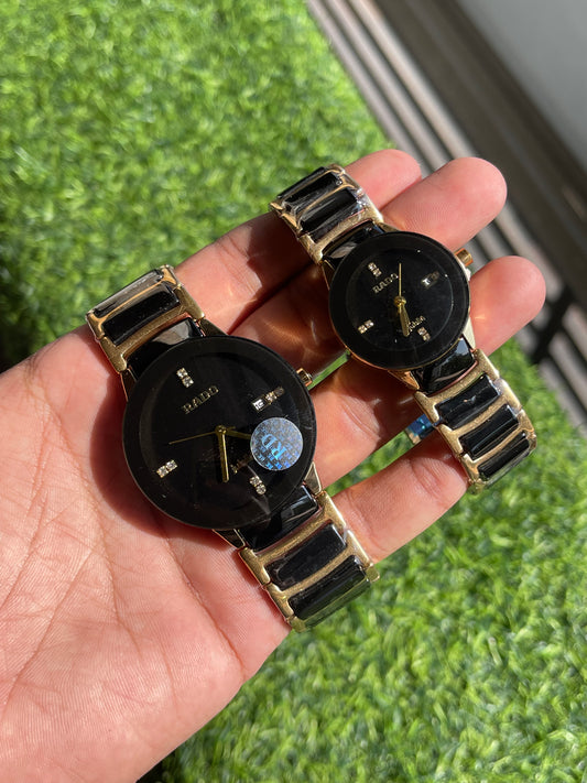 RC Radoo-Inspired Black & Gold Couple Watch Set