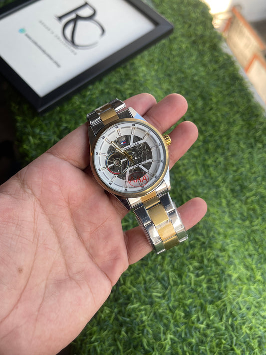 RC X Tommy Hilfiger Automatic Skeleton β White Dial, Two-Tone Bracelet