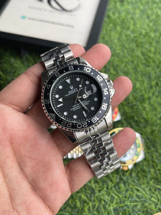 RC RLX GMT-Master II 5-Link Jubilee Bracelet Luxury Edition Black Bezel | Silver Bracelet