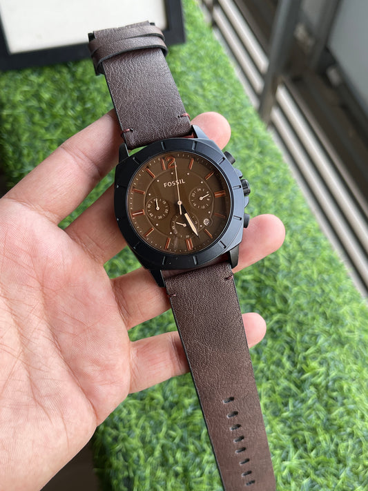 RC Fossiil Chronograph β Black & Brown Leather Edition