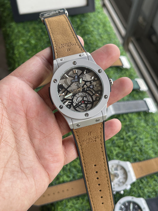 RC Hublt Classic Fusion Skeleton Tourbillon – Black Dial & Tan Leather