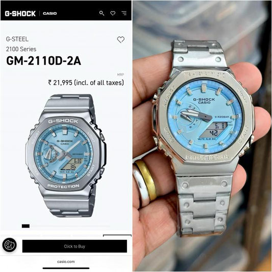 RC Casiio G-Shok Metal Series – Ice Blue Dial | Stainless Steel Strap