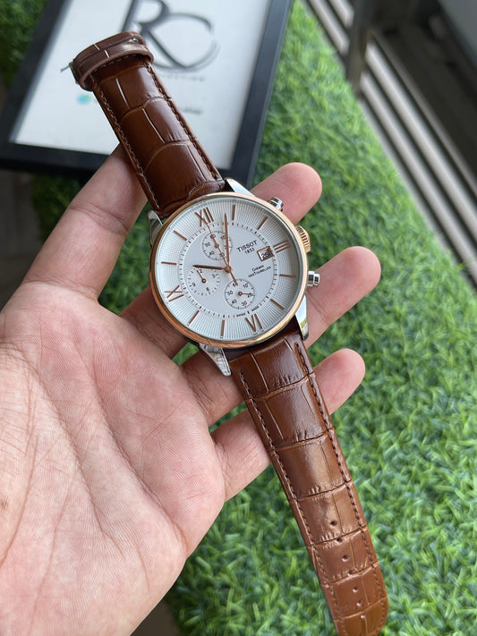 RC Tisst Chemin Des Tourelles Chronograph – Silver Dial & Brown Leather Strap