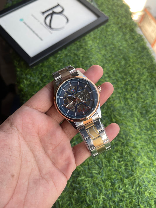 RC X Tommy Automatic Skeleton β Blue Dial, Two-Tone Bracelet