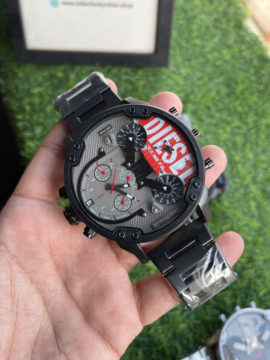 RC X Diiesel Mega Chief Supreme Edition Black & Red Chronograph Stainless Steel Watch
