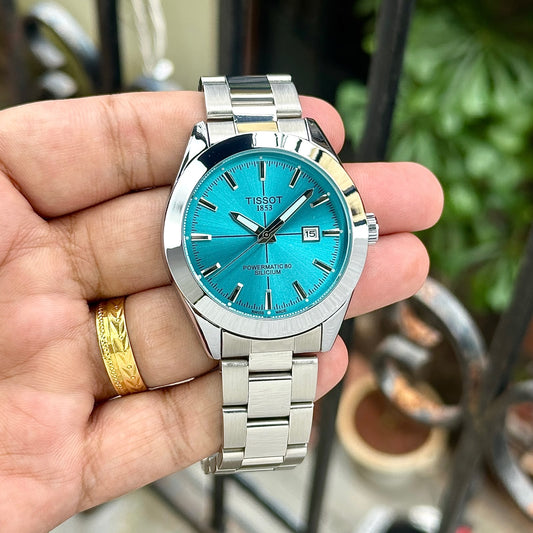 RC X Tiissot Gentleman Powermatic 80 Silicium – Turquoise Blue Dial – Stainless Steel Bracelet