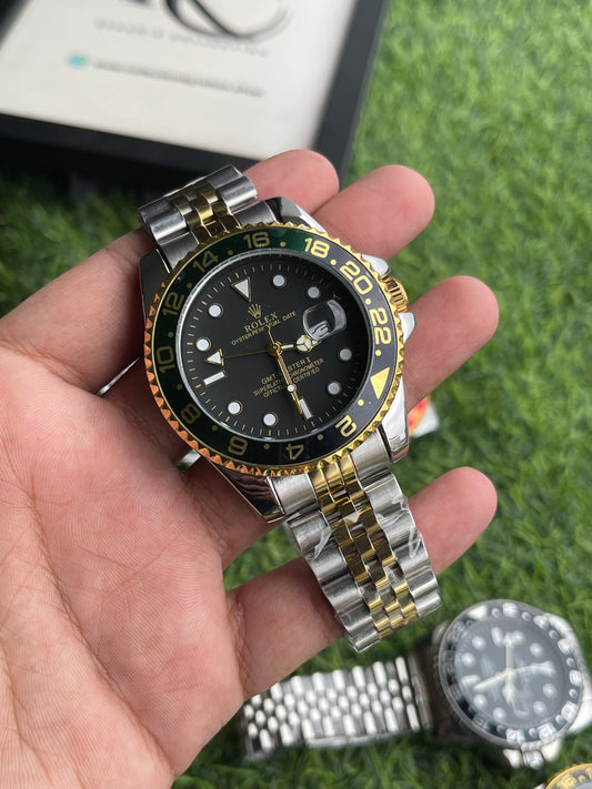 RC RLX GMT-Master II 5-Link Jubilee Bracelet Luxury Edition Black & Green Bezel | Two-Tone Bracelet