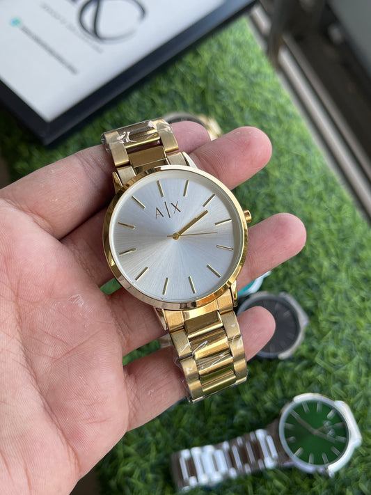 RC Armanii (A|X) Gold Stainless Steel Watch – Silver Sunray Dial