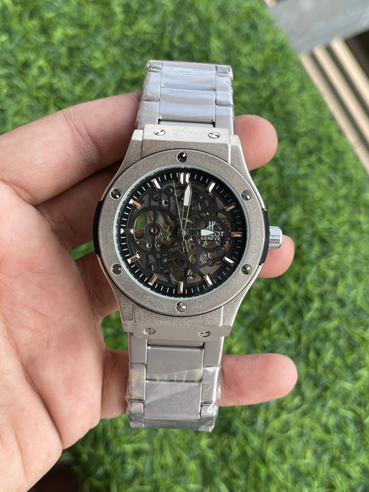 RC Hublt Premium Skeleton Automatic Watch – Silver Edition