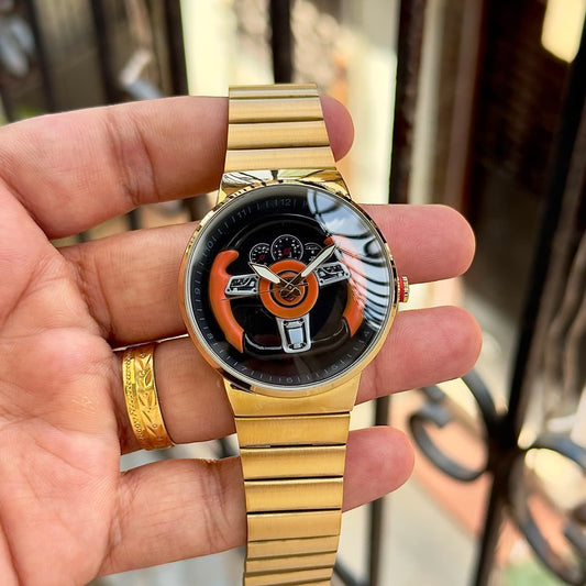RC Ferrarii Racing Wheel Edition Gold Watch – Gold Stainless Steel Strap & Black Dial