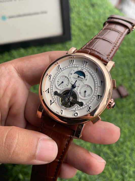 RC X Cartiier Automatic Open-Heart Arabic Dial β Rose Gold & Brown Leather