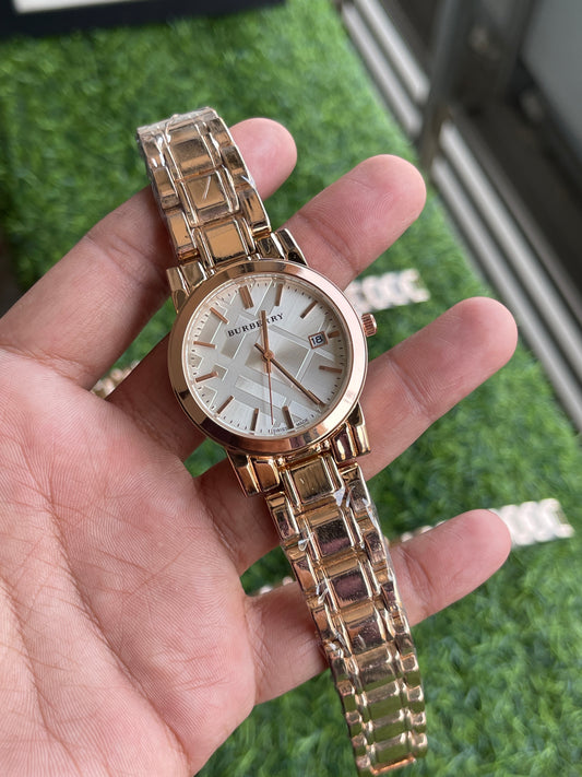RC Burberrry Rose Gold Silver Dial Elegant Watch