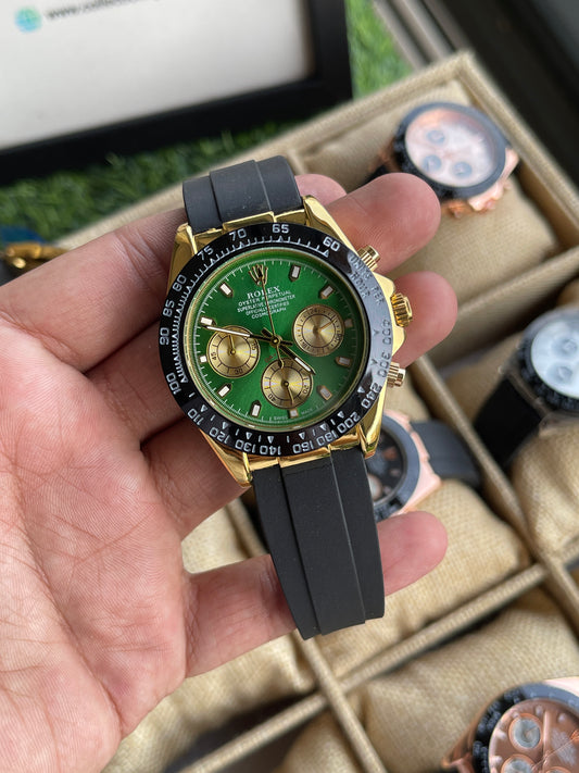 RC RLX Daytona β Gold Case, Green Dial (Quartz Model)