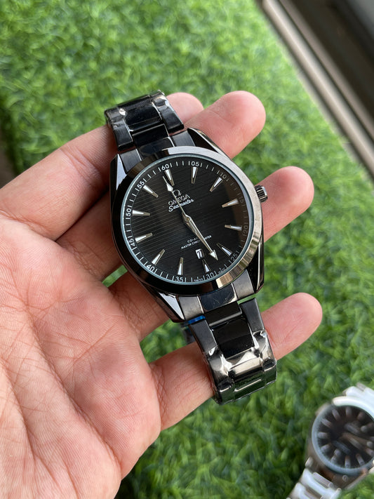 RC Omegaa Seamaster Men’s Watch – Black Dial, Stainless Steel
