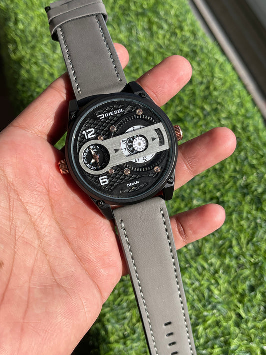 RC Diiesel Analog Multi-Function Grey Leather Men’s Watch