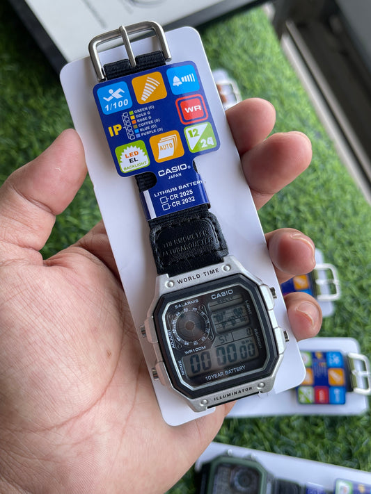 RC Casiio World Time Illuminator Digital Watch (silver-black)
