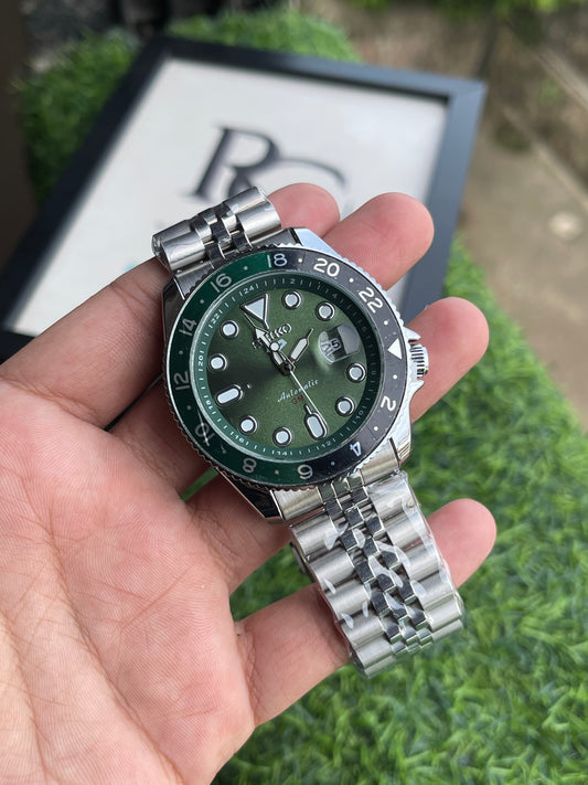 RC Seiiko GMT Style Quartz Open Back – Premium Jubilee Edition Green Dial / Green-Black Bezel