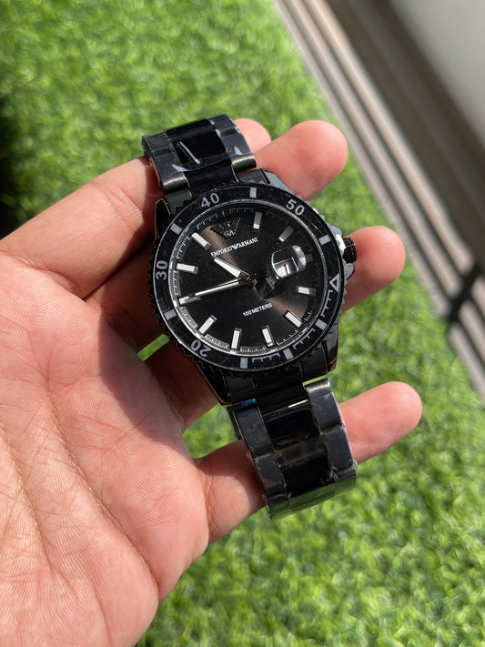 RC Emporiio Armanii Black Diver-Style Analog Watch