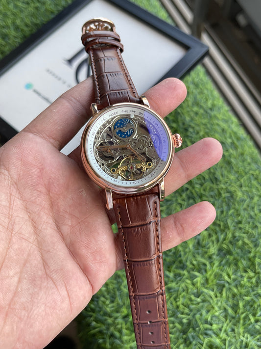 RC Patek Skeleton Automatic Leather Watch
