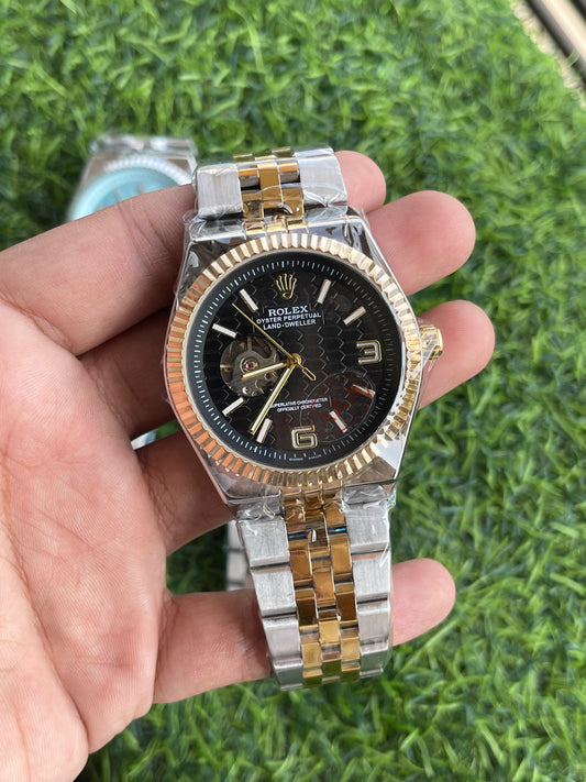 RC RLX Oyster Perpetual Land-Dweller – Two-Tone Black Dial (Open-Heart Edition)