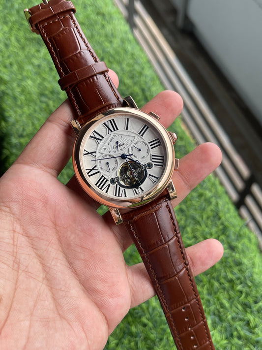 RC Cartiier Skeleton Dial Automatic Brown Leather Men’s Watch