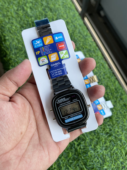 RC Casiio Digital Classic Watch – Black Dial with Metal Strap