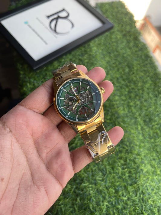 RC X Tommy Automatic Skeleton β Green Dial, Gold Bracelet