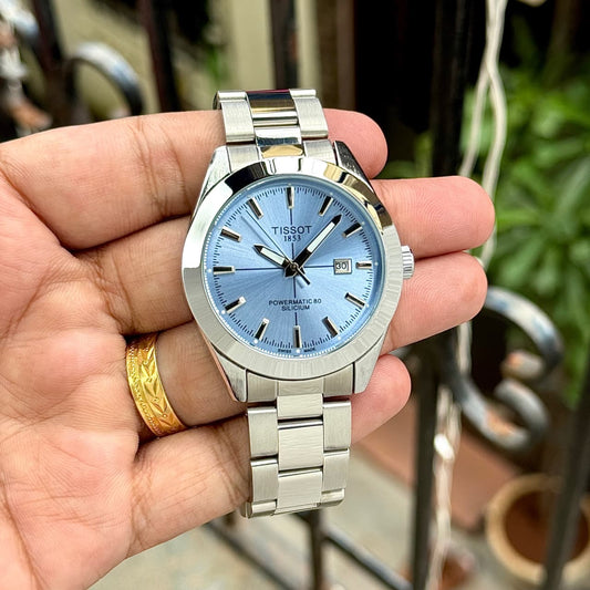 RC X Tiissot Gentleman Powermatic 80 Silicium – Light Blue Dial – Stainless Steel Bracelet