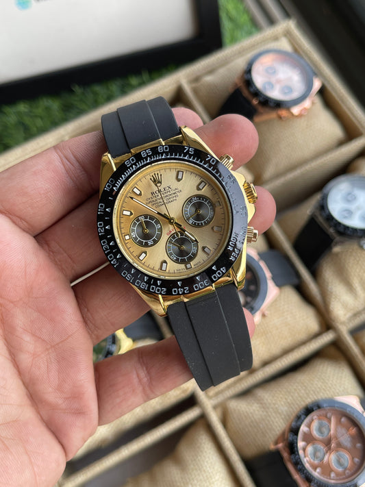 RC RLX Daytona – Gold Case, Champagne Dial (Quartz Model)