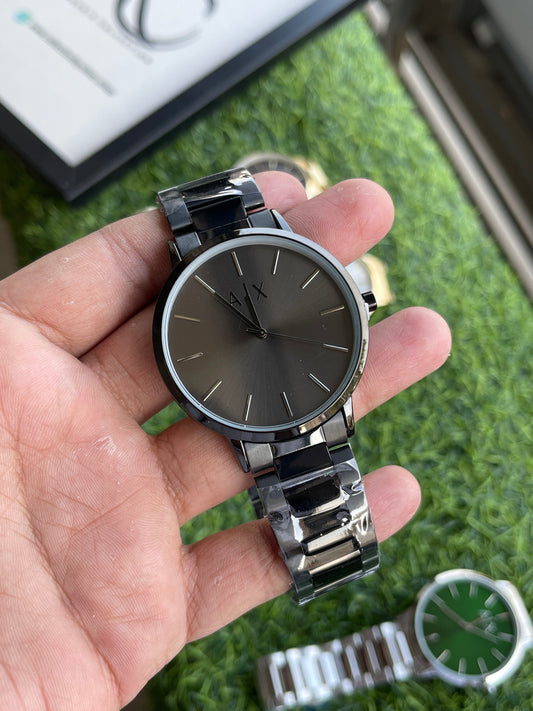 RC Armanii (A|X) All-Black Stainless Steel Watch – Charcoal Sunray Dial