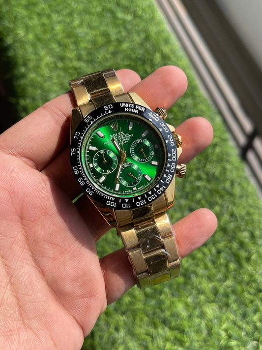 RC RLX Daytona Green Dial Premium Chronograph (Gold Finish)