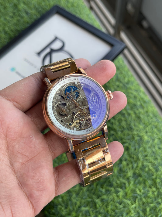RC Patek Skeleton Automatic Gold Bracelet Watch