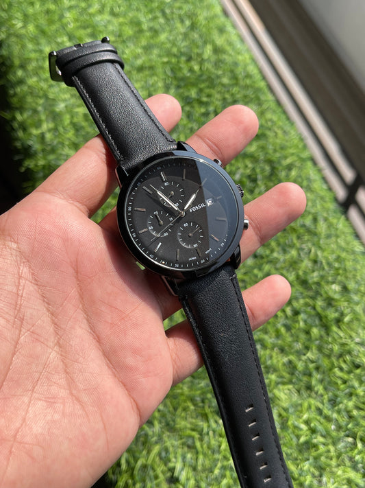 RC Fossiil Minimalist Black Chronograph – Premium Leather Strap