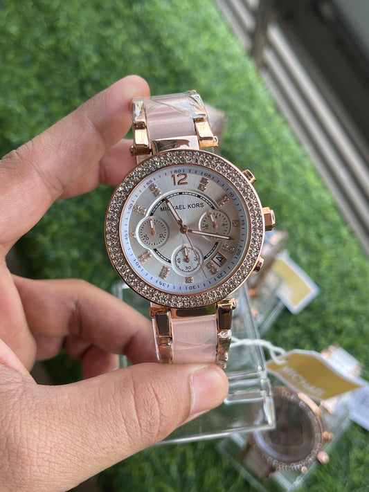 RC Miichael Kors Parker Crystal Chronograph – Rose Gold Blush Edition