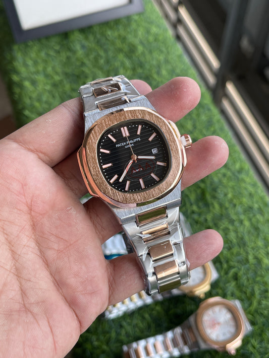 RC Patek Two-Tone Rose Gold & Silver Luxury Watch – Black Dial