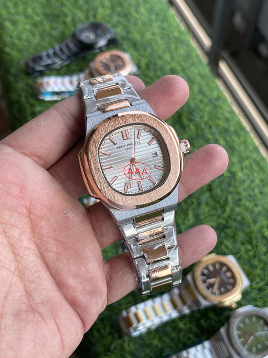RC Patek Two-Tone Rose Gold & Silver Luxury Watch – Silver Dial