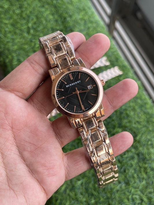 RC Burberrry Rose Gold Black Dial Classic Watch