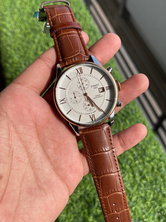 RC Tisst Chemin Des Tourelles Chronograph – Silver Dial & Brown Leather Strap