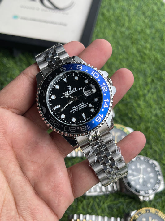 RC RLX GMT-Master II 5-Link Jubilee Bracelet Luxury Edition Blue & Black Bezel | Silver Bracelet